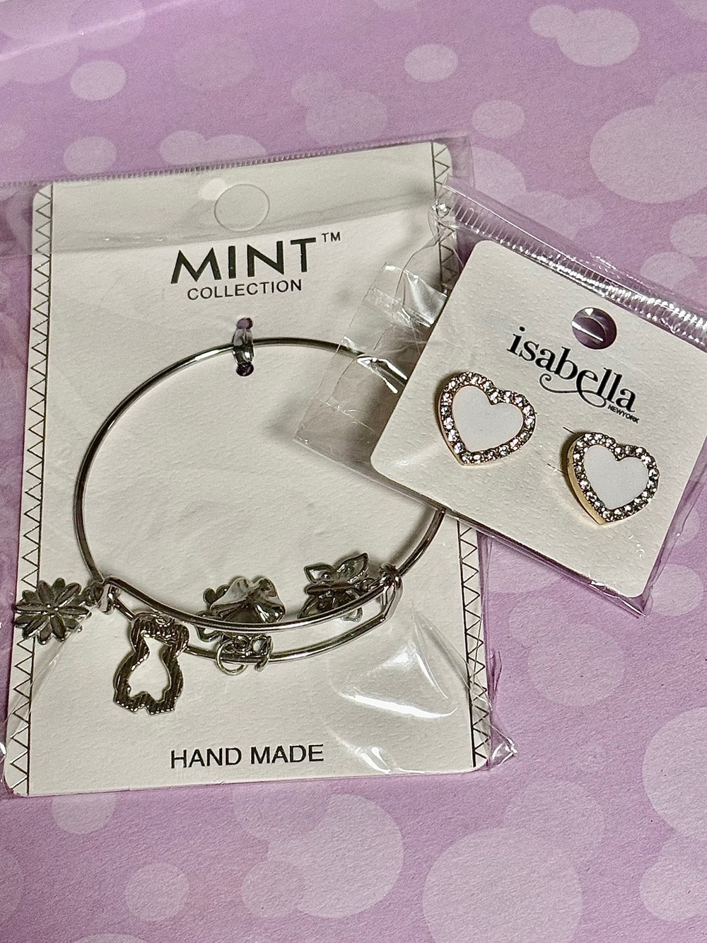 Charm Bracelet Silver & White Heart Earrings Brand New